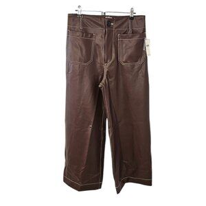 Anthropologie Maeve The Colette Faux-Leather Top-Stitch Crop Wide-Leg Pants, 29